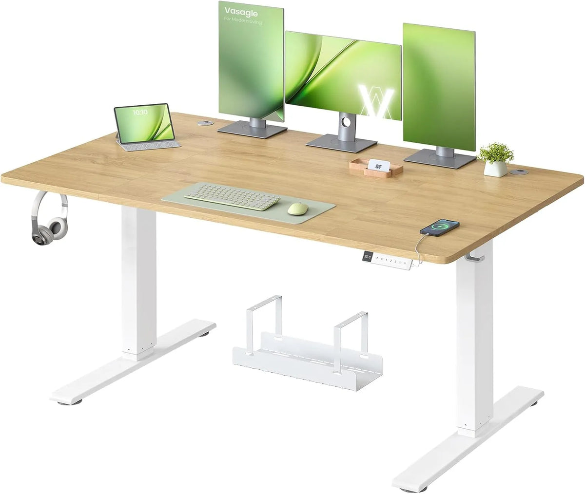 VASAGLE LSD144YA02 Biurko i stół komputerowy: USB-C, z portem USB, 140 × 80 cm, złoty