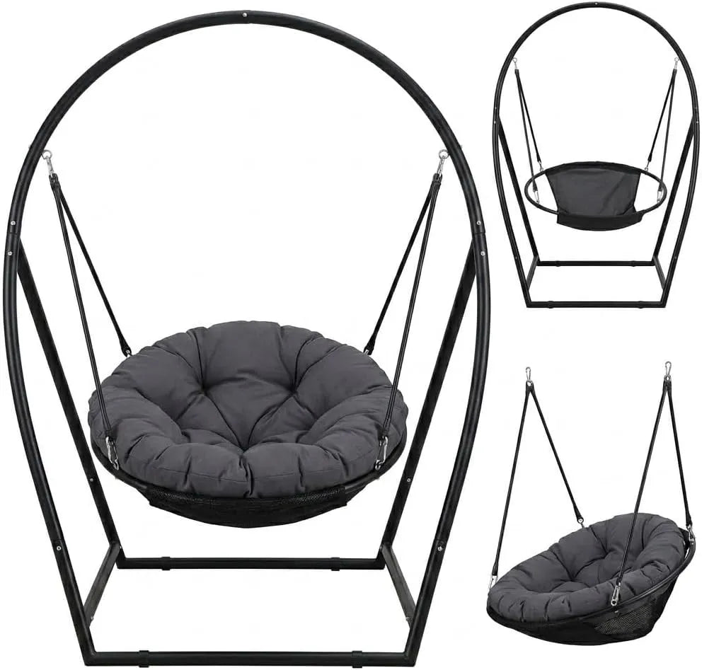 Fotel i krzesło tapicerowane wiszący – 100 cm, 150 kg, czarny, z metalu