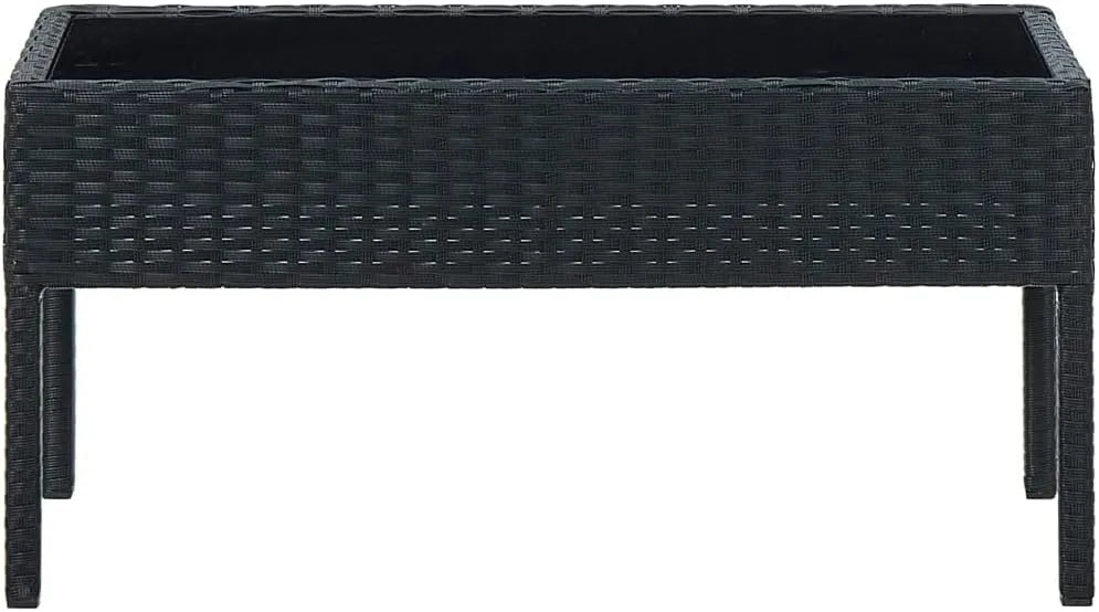 Stół ogrodowy i stół tarasowy z polirattanu z polietylenu – z technorattanu, 75 × 40 × 37 cm, czarny, z metalu