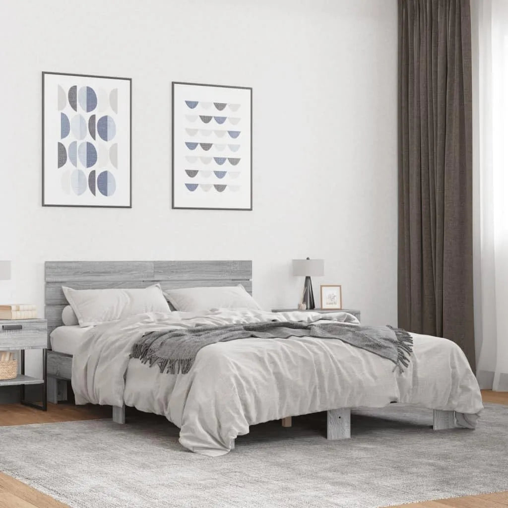 Rama łóżka i konstrukcja łóżka Sonoma szara – z metalu, z drewna, 120 × 200 cm, szary, tapicerka materiałowa