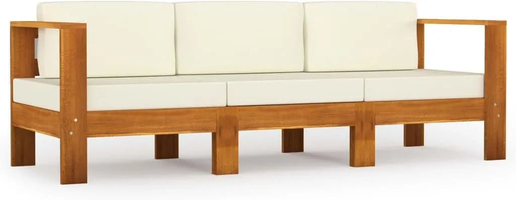 Sofa ogrodowa i sofa wypoczynkowa na taras – z drewna, z poduszkami, 3-osobowa