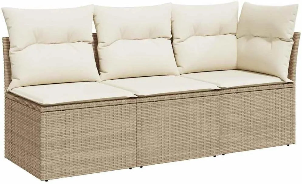 Sofa ogrodowa i sofa wypoczynkowa na taras: z poduszkami, z technorattanu, 3-osobowa, beżowy