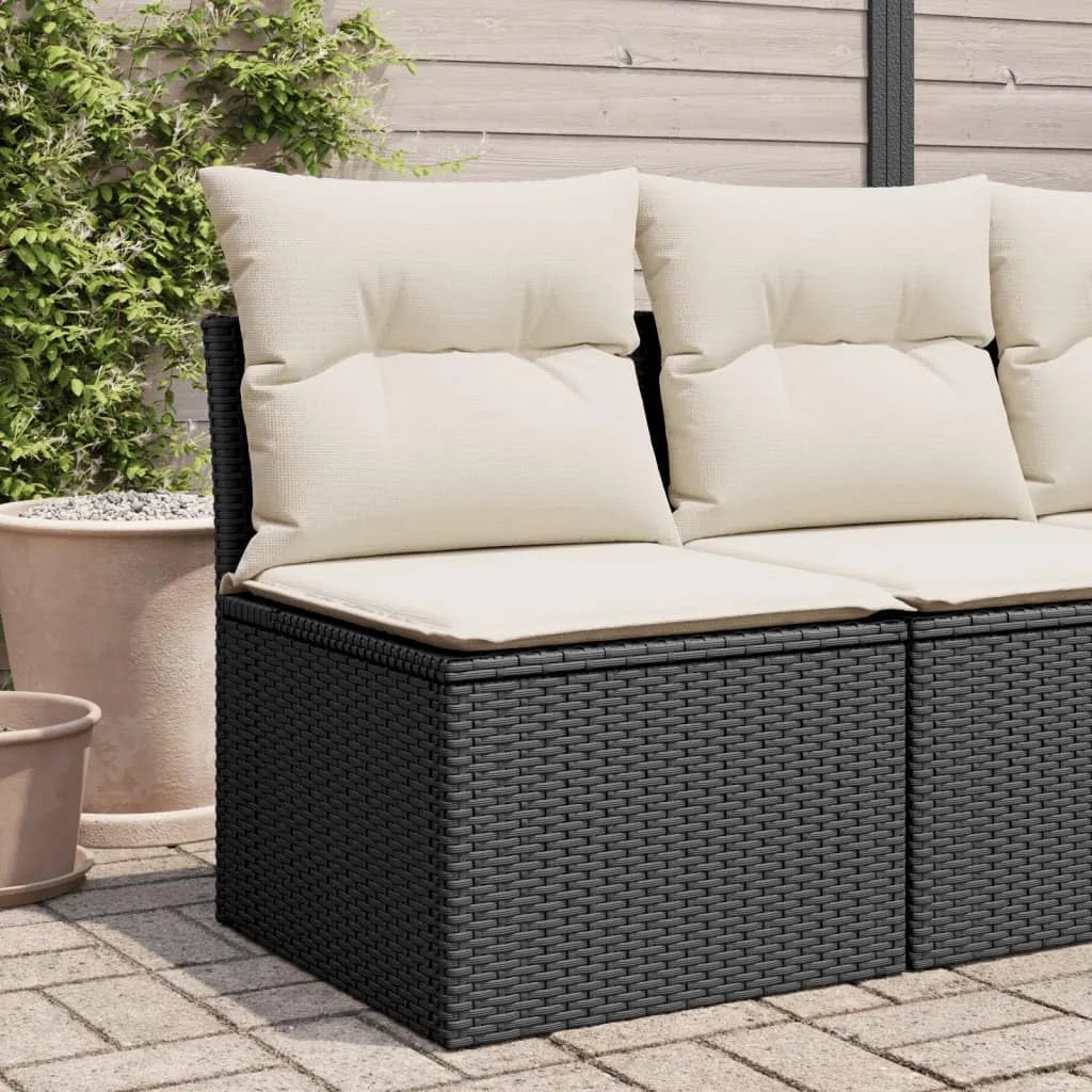 Sofa ogrodowa i sofa wypoczynkowa na taras: z podłokietnikami, z poduszkami, 366011, czarny, z technorattanu