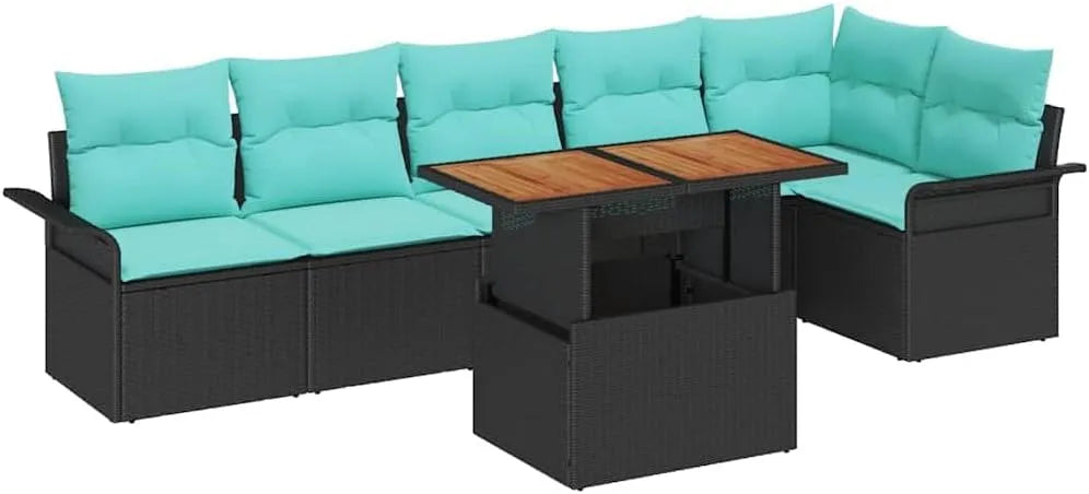Sofa ogrodowa i sofa wypoczynkowa na taras – modułowa konstrukcja, z technorattanu, 7 pièces, czarny