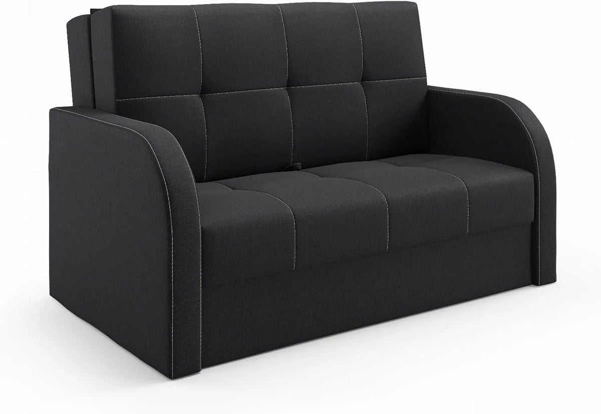 Sofa – tapicerka materiałowa, z funkcją spania, 3 osobowa, 155 × 90 × 100 cm, czarny, z pojemnikiem do przechowywania, tapicerka materiałowa