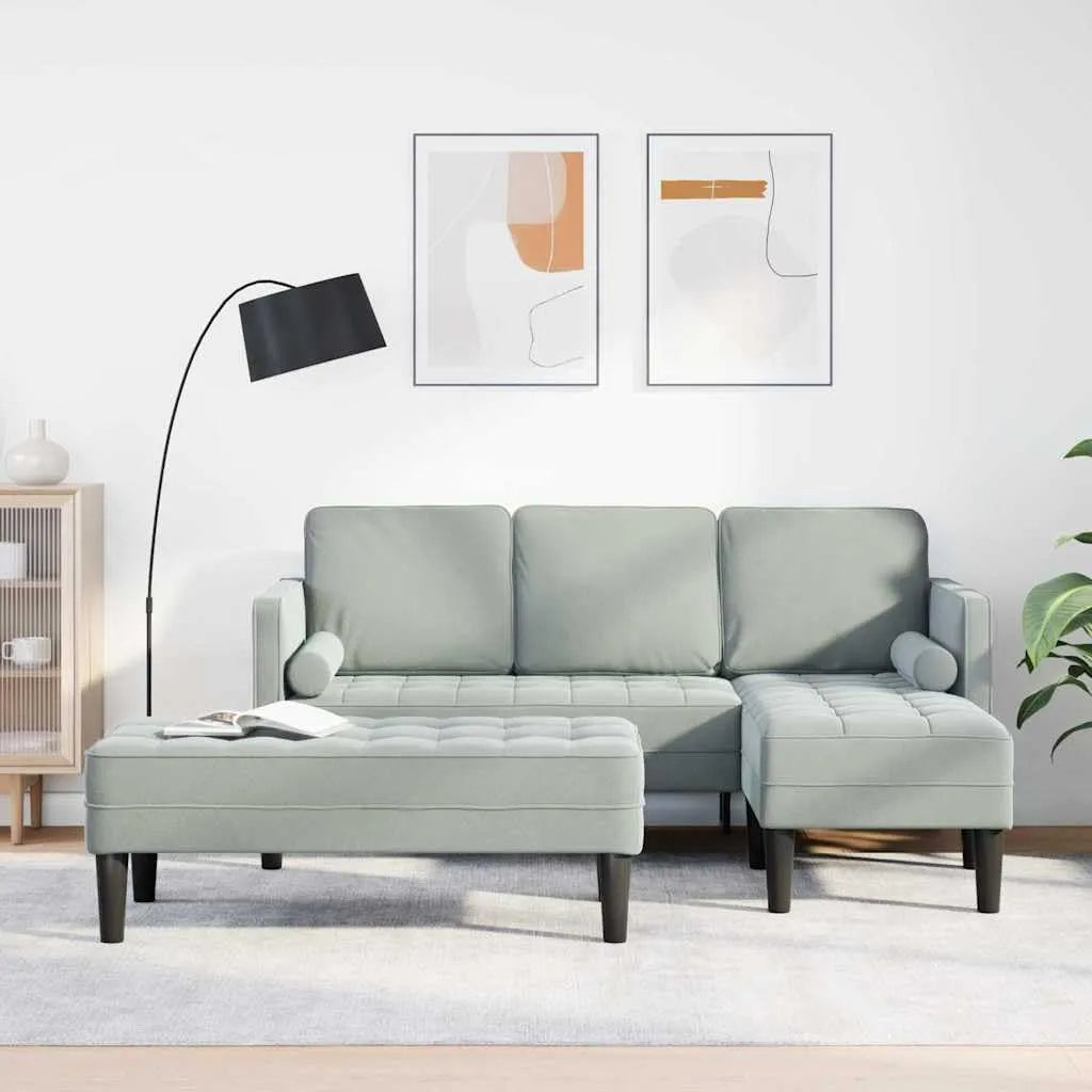 Sofa narożna – modułowa konstrukcja, z poduszkami, tapicerka aksamitna