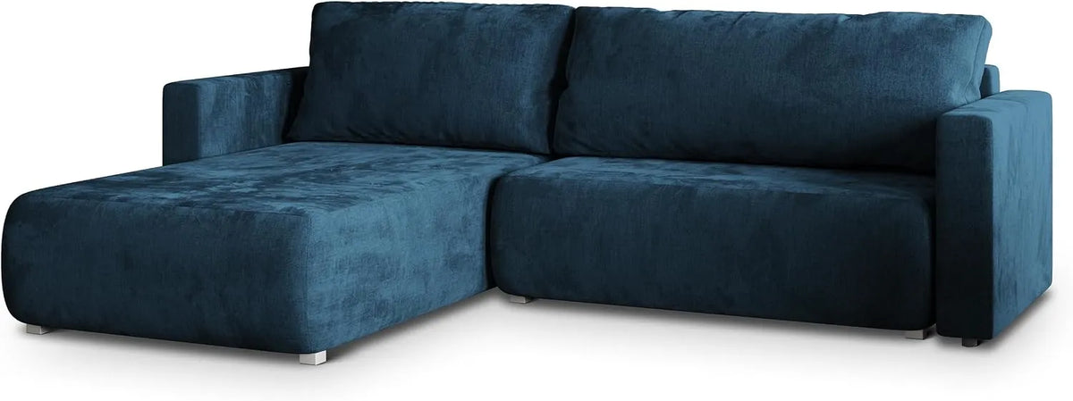 Sofa narożna – TURIN, z funkcją spania, niebieski, z pojemnikiem do przechowywania, rozkładana konstrukcja