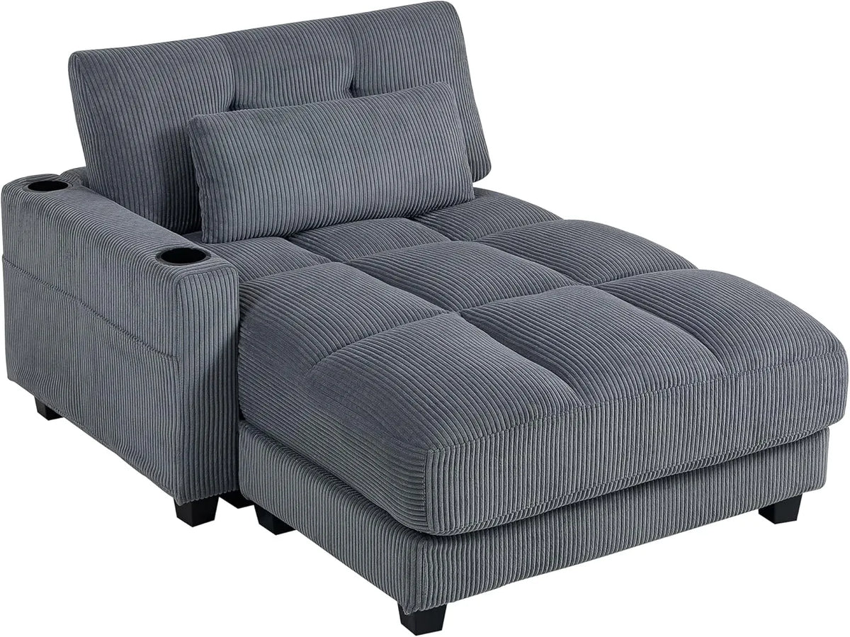 HOMCOM Sofa – lewy Narożnik i sofa w kształcie L, prawy narożnik, ze sztruksu, z oparciem, 147 cm, szary