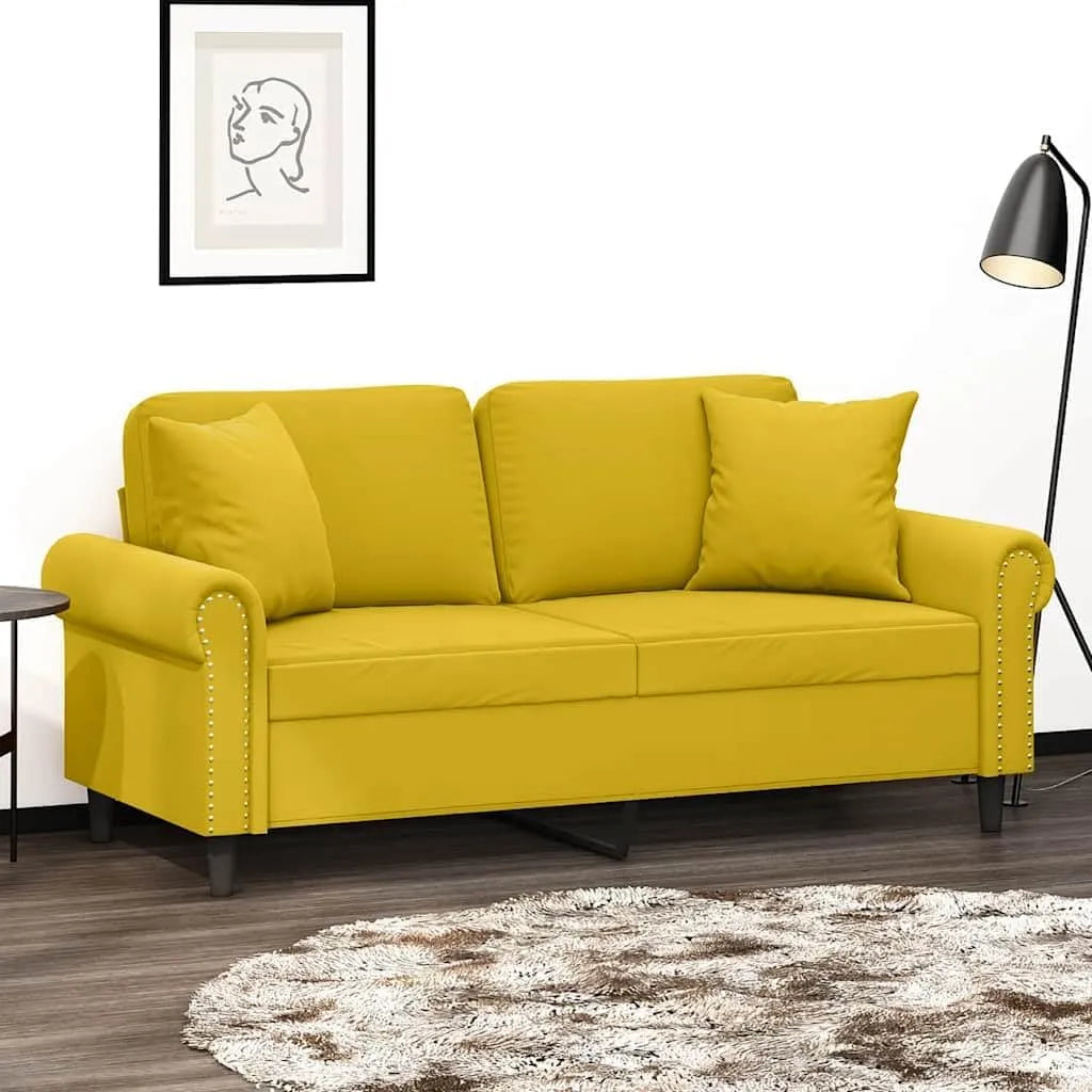 Sofa — z poduszkami, tapicerka aksamitna, 2-osobowa, 140 cm, z metalu