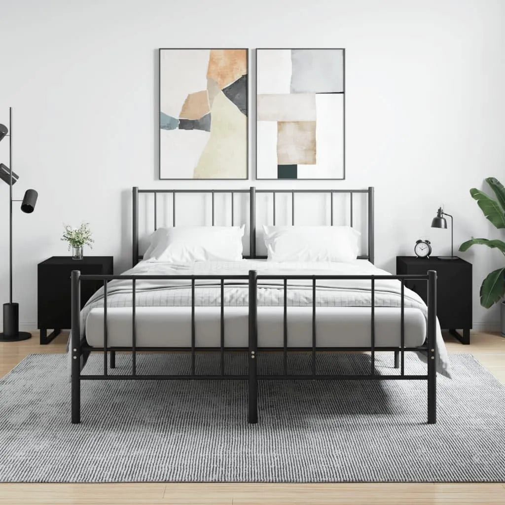 Stolik nocny z półką i drzwiami z materiału drewnopochodnego w: z drewna, 40 × 40 × 50 cm, czarny, z metalu