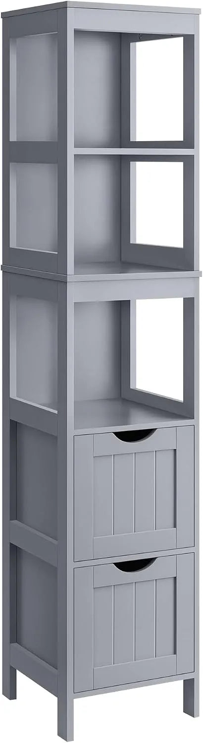 VASAGLE BBC066G02 Szafka łazienkowa i słupek do łazienki: z szufladami, 2 szufladami, szary