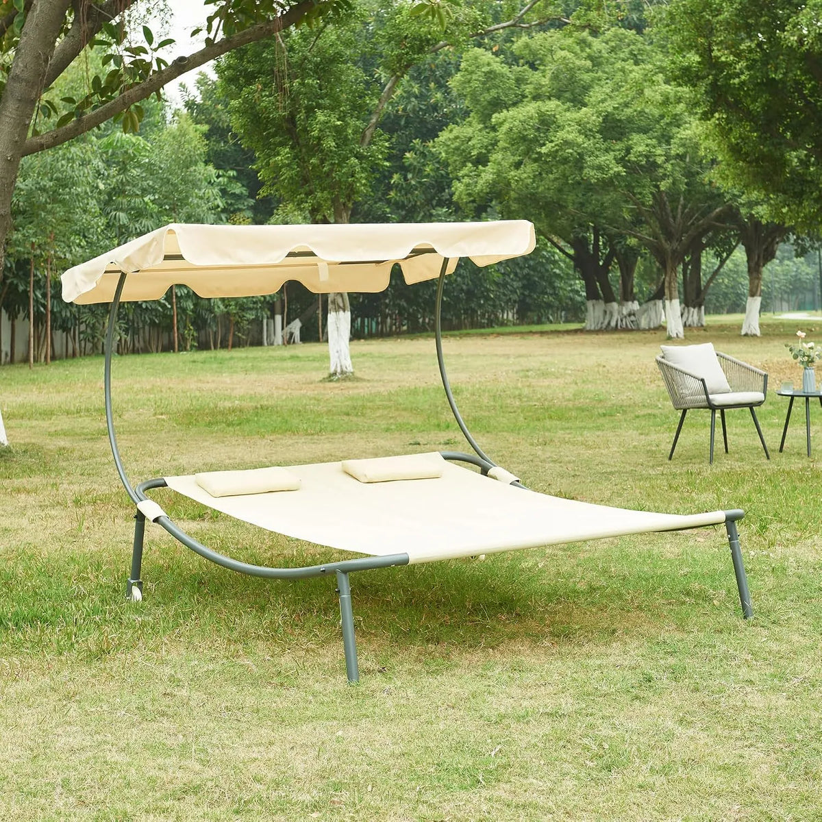 casa.pro Avigliano podwójna leżanka ogrodowa dla 2 osób — odporny na warunki atmosferyczne, 200 × 134 cm, beżowy