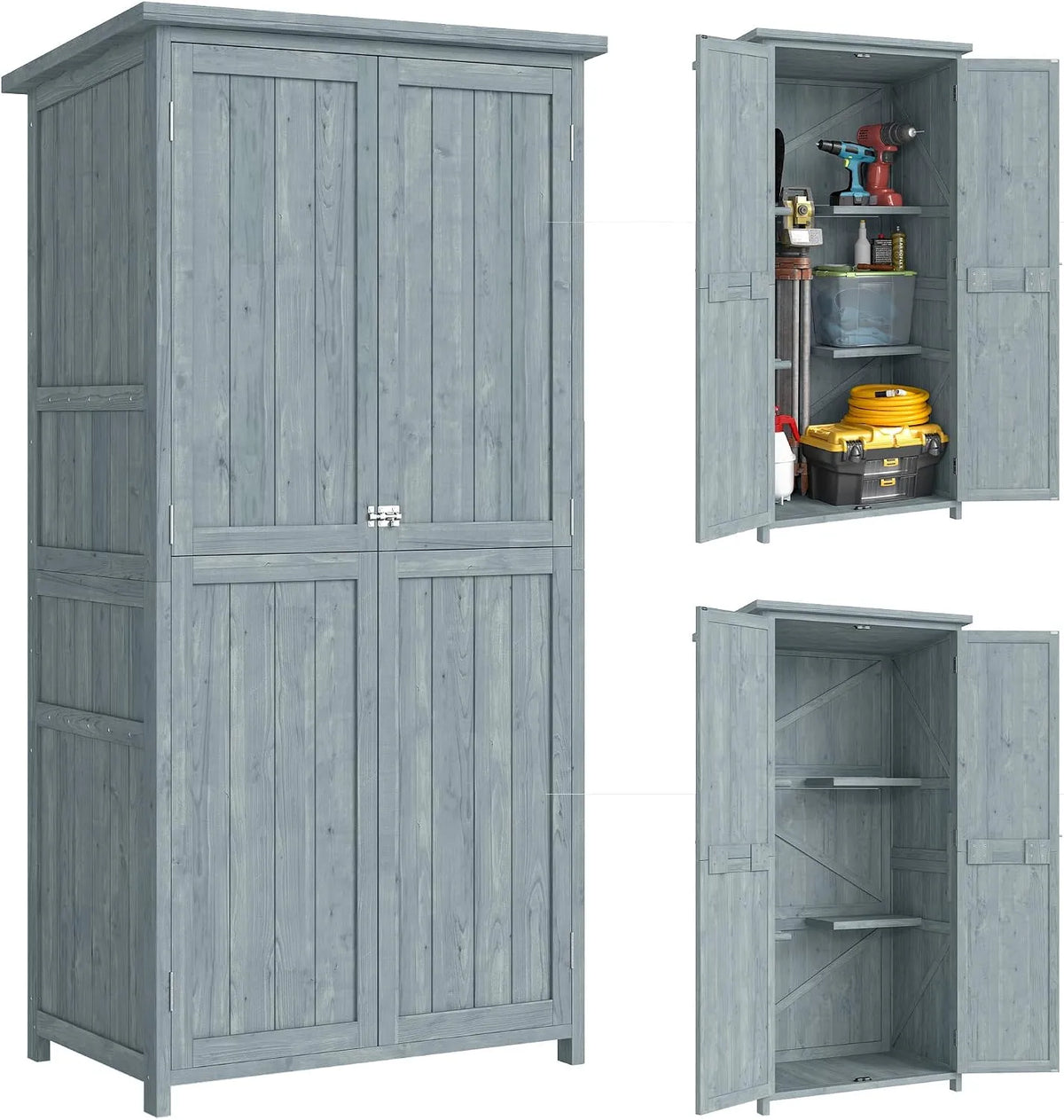 Outsunny Szafka ogrodowa z drewna – odporny na warunki atmosferyczne, 85 × 54 × 170 cm, szary