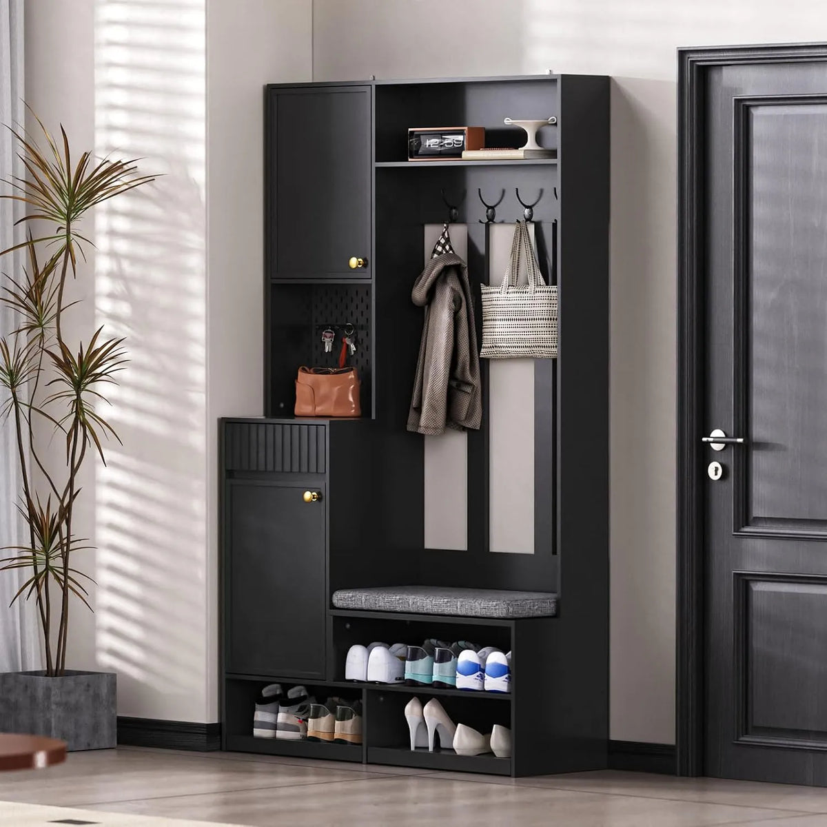 Zestaw garderobiany z 4 wieszakami na ubrania – kompaktowa konstrukcja, z szufladami, 100 × 35