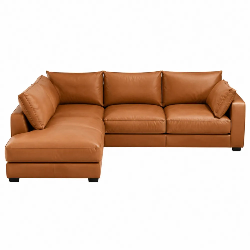 Rogowa sofa modułowa ze skóry ekologicznej brązowa 210x140x85 cm