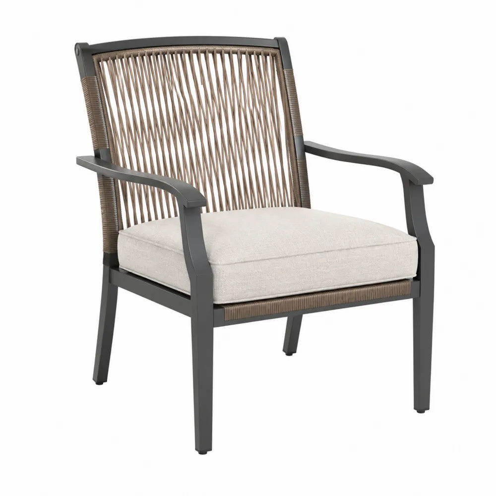 Fotel ogrodowy z aluminium i plecionki 70x75x85cm szary i kremowy
