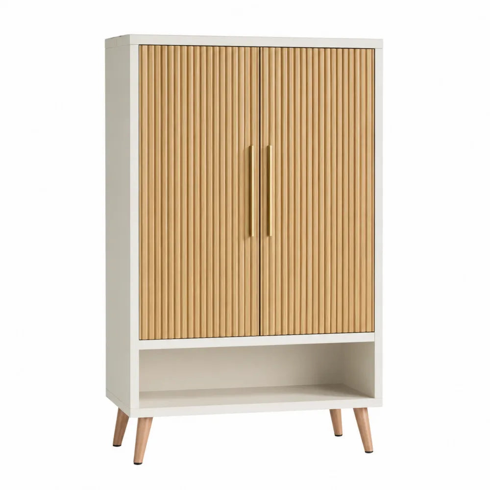 Szafka z drzwiami żaluzjowymi, drewno i MDF, beżowy i jasnobrązowy, 150 cm x 80 cm x 40 cm