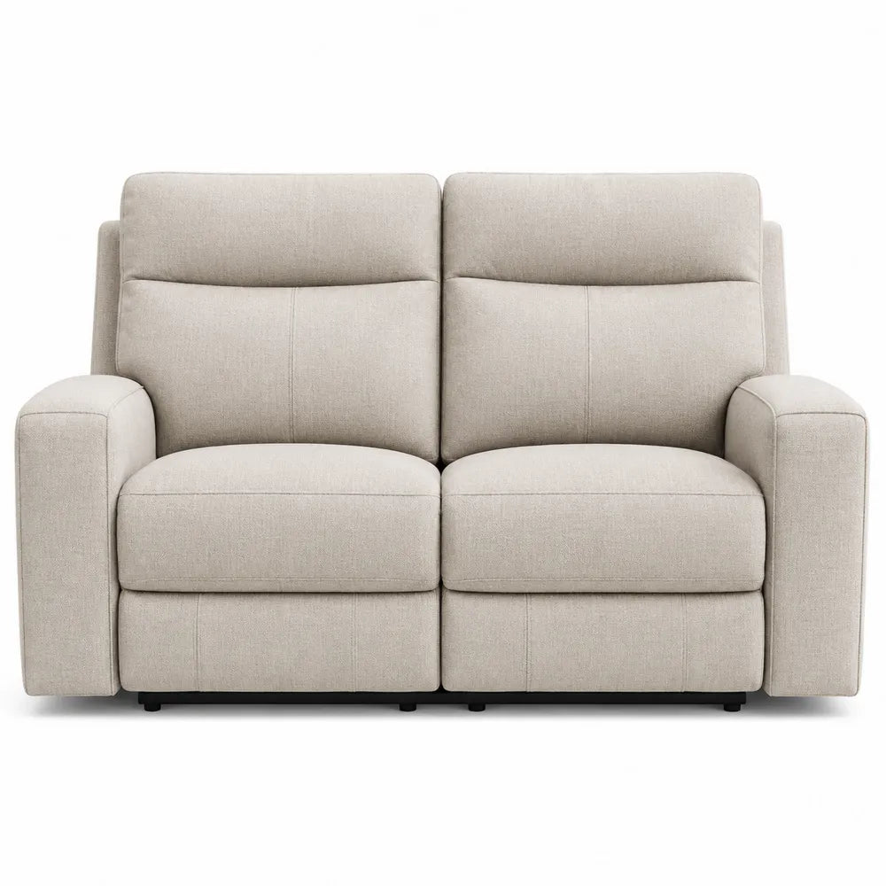 Sofa dwuosobowa z drewna bukowego i poliestru beżowa
