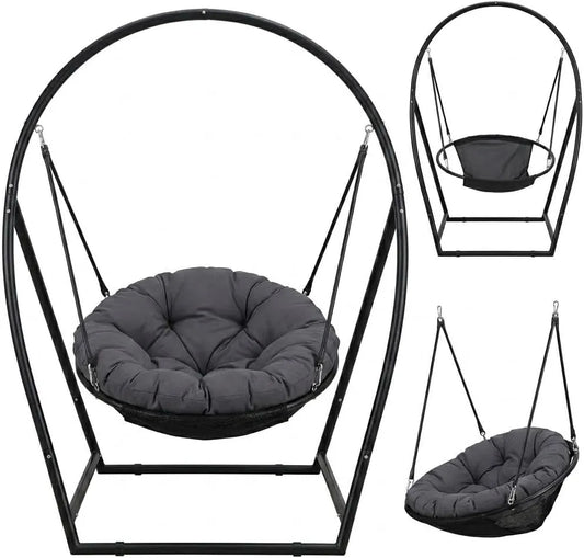 Fotel i krzesło tapicerowane wiszący – 100 cm, 150 kg, czarny, z metalu