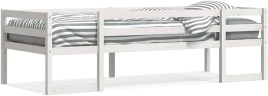 Łóżko z litego drewna dla dzieci 80 x 200 cm – z drewna, z zabezpieczeniem przed wypadnięciem, 80 × 200 cm, tapicerka materiałowa