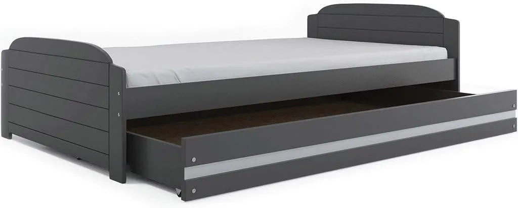 Interbeds Lili pojedyncze łóżko 200x90 — wypełnienie piankowe, z szufladami, 200 × 90, szary, tapicerka materiałowa