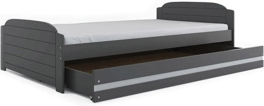 Interbeds Lili pojedyncze łóżko 200x90 — wypełnienie piankowe, z szufladami, 200 × 90, szary, tapicerka materiałowa