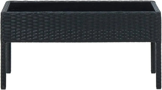 Stół ogrodowy i stół tarasowy z polirattanu z polietylenu – z technorattanu, 75 × 40 × 37 cm, czarny, z metalu
