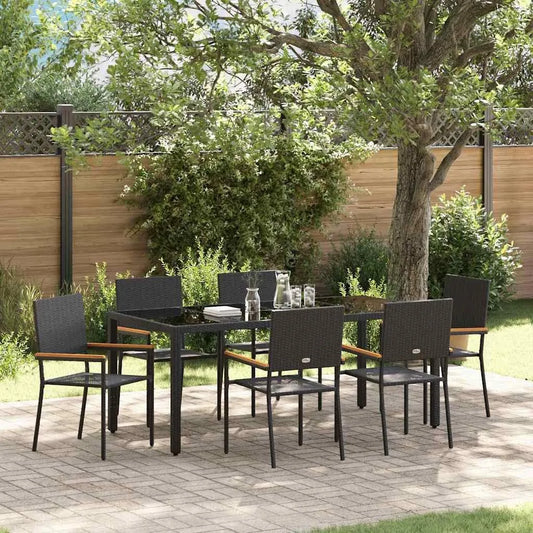 Garden Jadalnia 7 sztuk — odporny na warunki atmosferyczne, z technorattanu, 150 × 90 cm, czarny