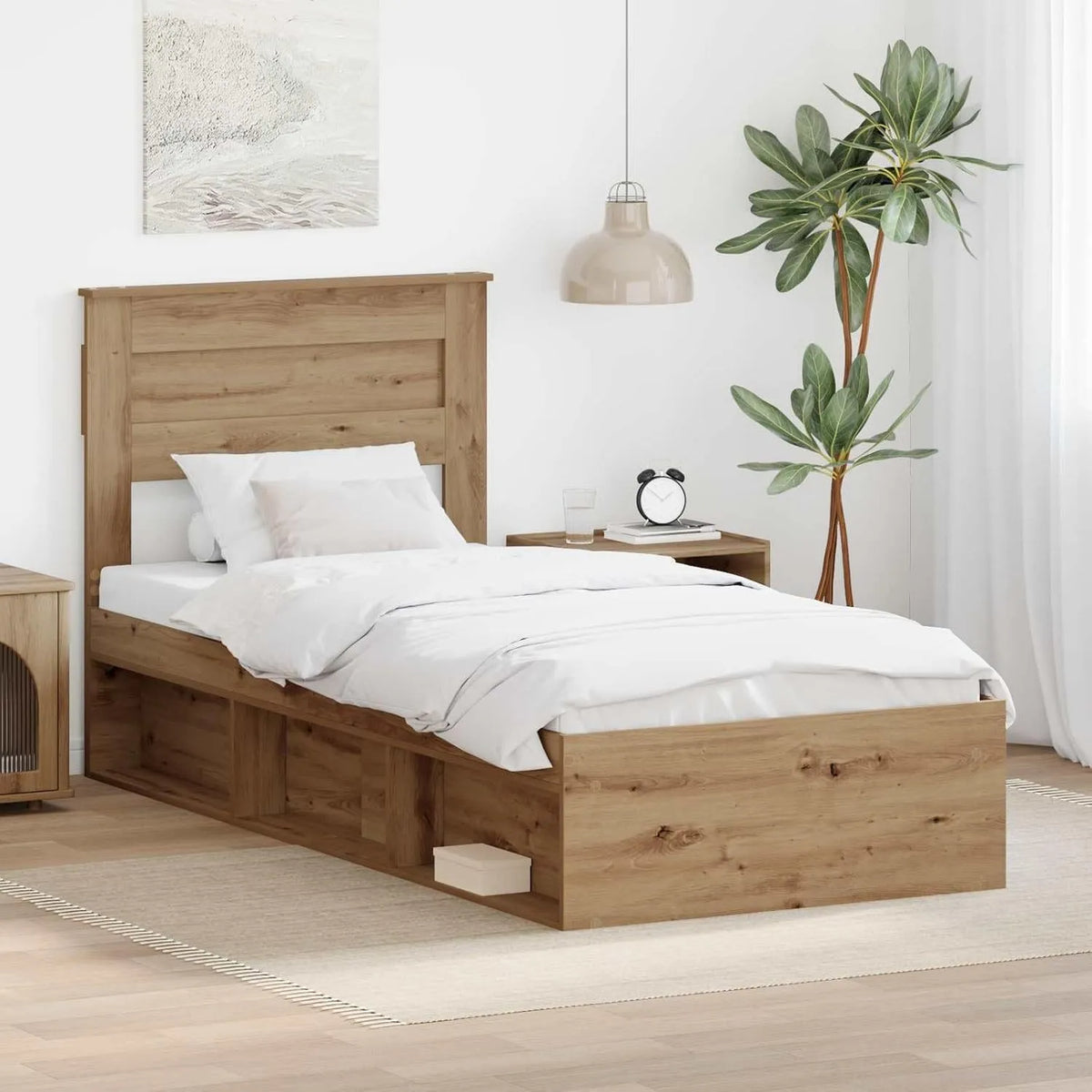 Rama łóżka i konstrukcja łóżka z litego drewna sosnowego z zagłówkiem 90 x – z drewna, 90 × 200 cm, tapicerka materiałowa