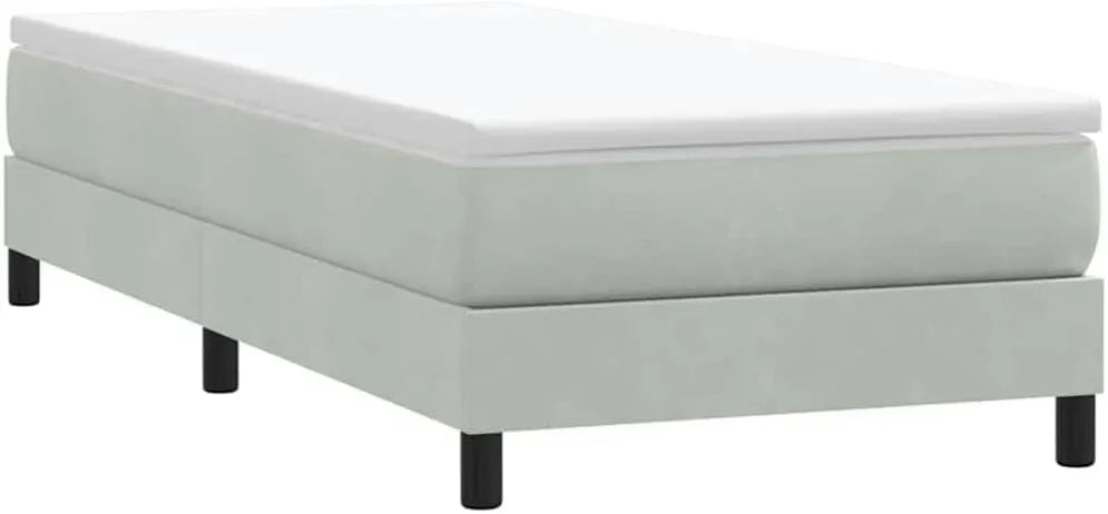 Łóżko kontynentalne jasnoszare 100 x 210 cm – z drewna, tapicerka aksamitna, 100 × 210 cm, tapicerka materiałowa