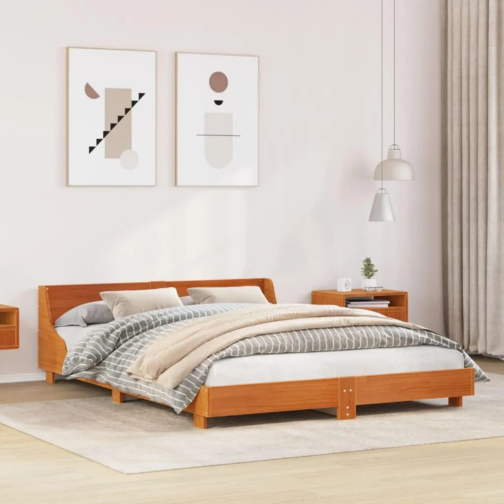Łóżko z litego drewna – z drewna, 160 × 200 cm, tapicerka materiałowa