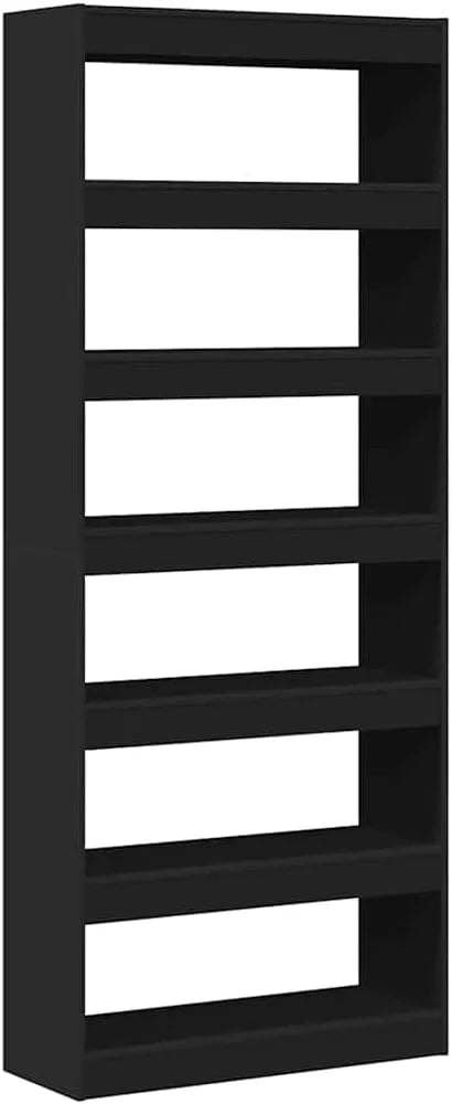 Nowoczesny Regał na książki i regał stojący na książki z czarnego drewna o minimalistycznym wzornictwie — z drewna, 80 × 30 × 198 cm, czarny