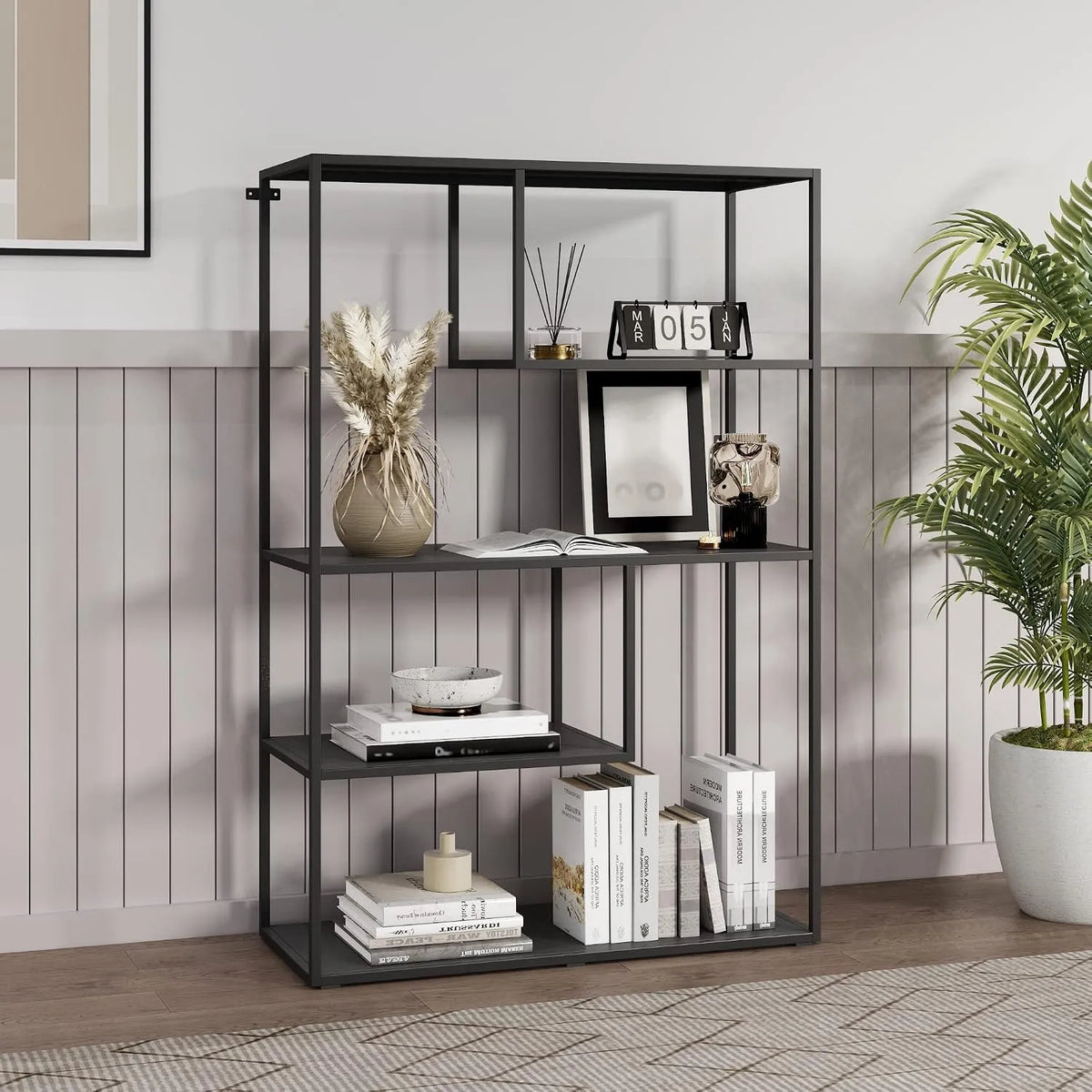 en.casa Półka AxSxG 126 x 85 x 35 cm Szafka: 126 × 85 × 35 cm, 5 P, czarny, z metalu