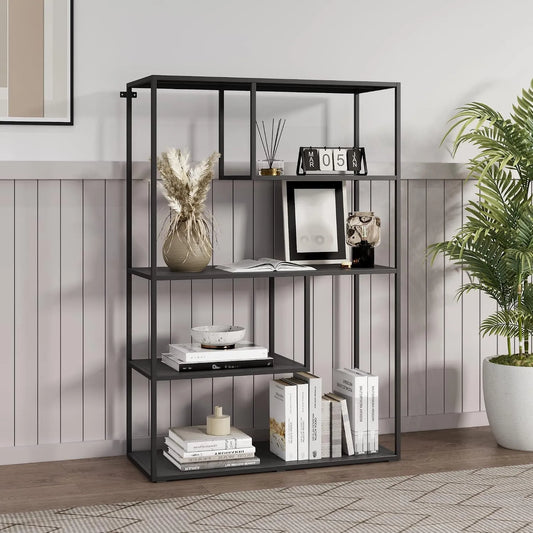 en.casa Półka AxSxG 126 x 85 x 35 cm Szafka: 126 × 85 × 35 cm, 5 P, czarny, z metalu