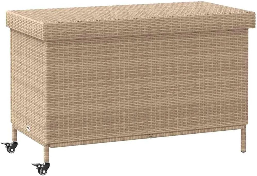 Skrzynia ogrodowa i pojemnik na poduszki z kółkami: z technorattanu, na kółkach, 110 × 55 × 73 cm