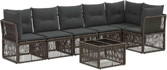 Sofa ogrodowa i sofa wypoczynkowa na taras — modułowa konstrukcja, z poduszkami, z technorattanu, regulowana konstrukcja, 7 pièces, szary