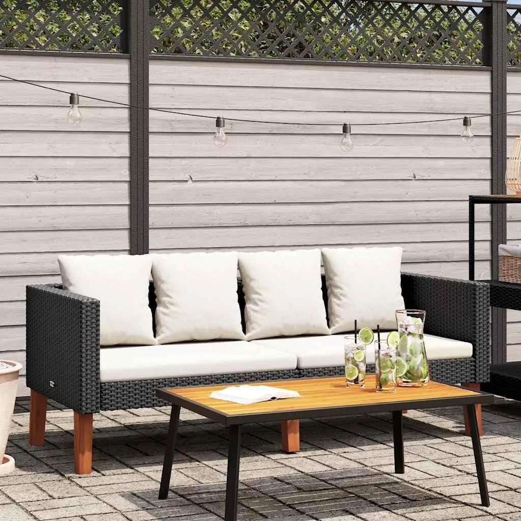 Sofa ogrodowa i sofa wypoczynkowa na taras — modułowa konstrukcja, z poduszkami, odporny na warunki atmosferyczne, 2-osobowa, czarny
