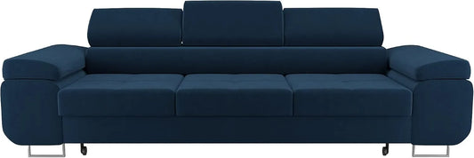 Sofa — z funkcją spania, z podłokietnikami, niebieski