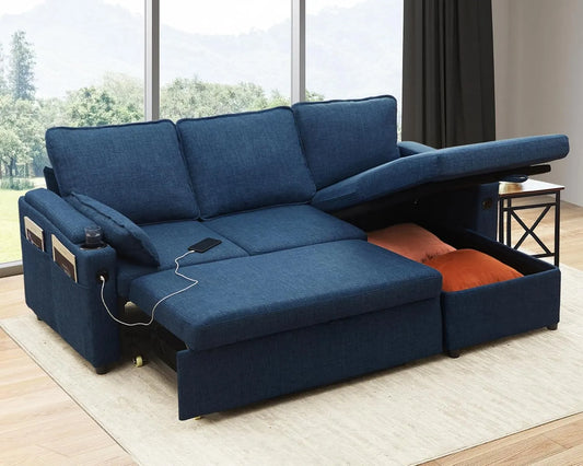 Sofa rozkładana i sofa z funkcją spania: z portem USB, 2 w, niebieski