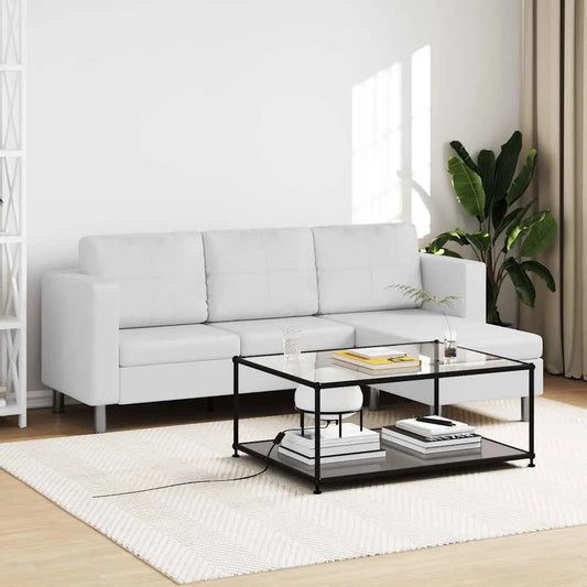 Sofa narożna — modułowa konstrukcja, 3-osobowa, biały, tapicerka skórzana