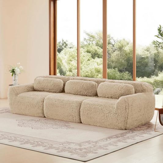 Sofa — modułowa konstrukcja, tapicerka materiałowa, 3-osobowa, beżowy, tapicerka materiałowa
