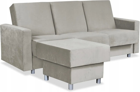 Sofa narożna — Alicja, wolnostojący, z funkcją spania, z pojemnikiem do przechowywania, rozkładana konstrukcja