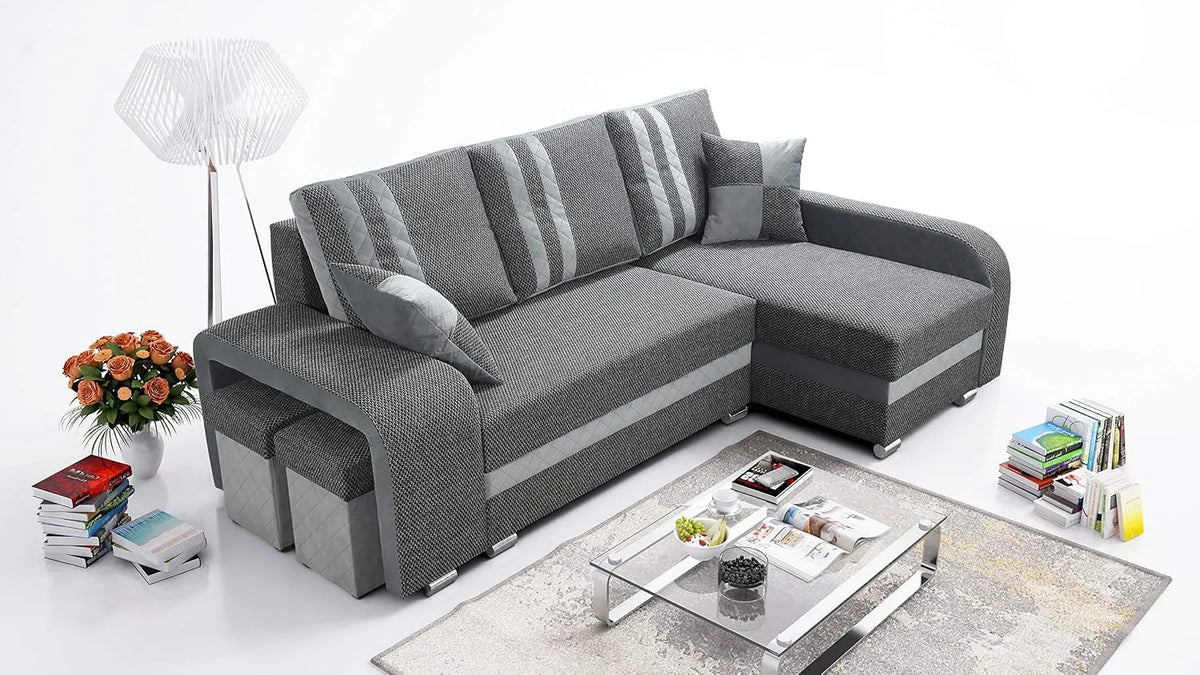 Sofa narożna — w kształcie litery L, wolnostojący, z funkcją spania