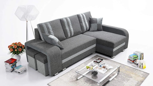 Sofa narożna — w kształcie litery L, wolnostojący, z funkcją spania