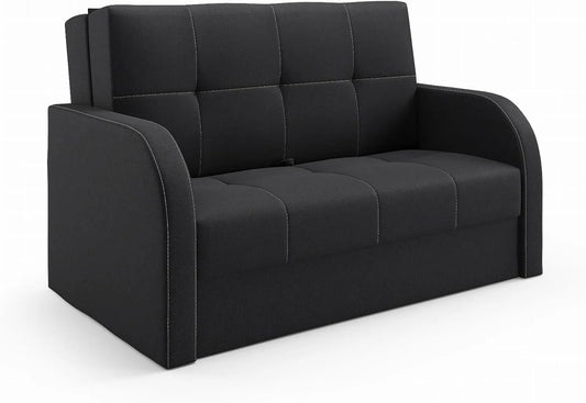 Sofa – tapicerka materiałowa, z funkcją spania, 3 osobowa, 155 × 90 × 100 cm, czarny, z pojemnikiem do przechowywania, tapicerka materiałowa