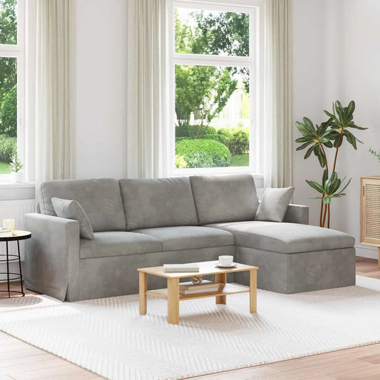 Sofa narożna — wypełnienie piankowe, tapicerka aksamitna, 228 × 134 × 80 cm, z metalu