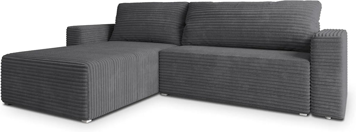Sofa narożna – Grafitowy, z funkcją spania, z pojemnikiem do przechowywania, rozkładana konstrukcja