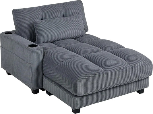 HOMCOM Sofa – lewy Narożnik i sofa w kształcie L, prawy narożnik, ze sztruksu, z oparciem, 147 cm, szary