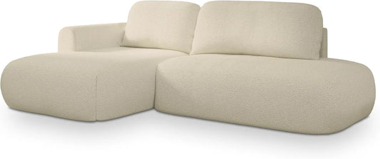 Sofa narożna — Kremowy, z funkcją spania, z pojemnikiem do przechowywania, rozkładana konstrukcja