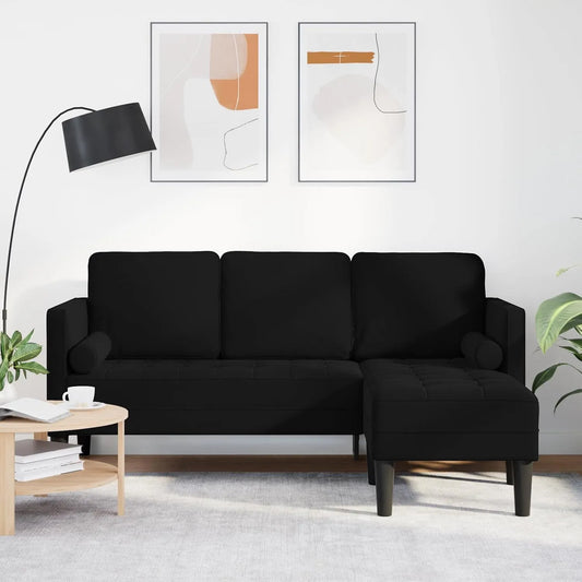 Sofa — w kształcie litery L, z drewna, tapicerka aksamitna, 160 cm, czarny